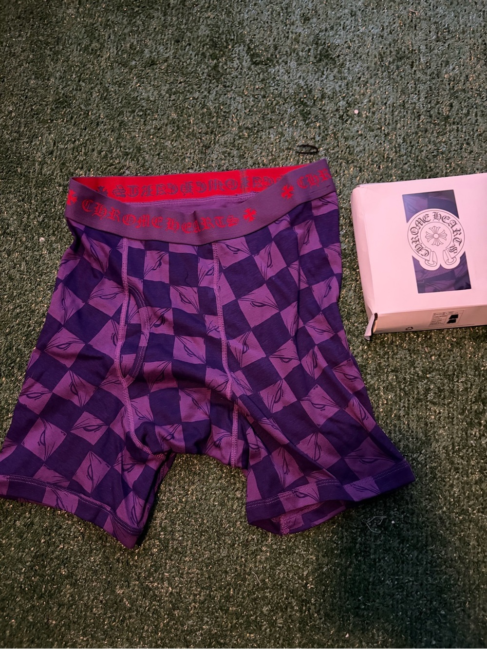 Purple Checkered Men's Matty Boy Boxer Briefs - Chrome Hearts Size S